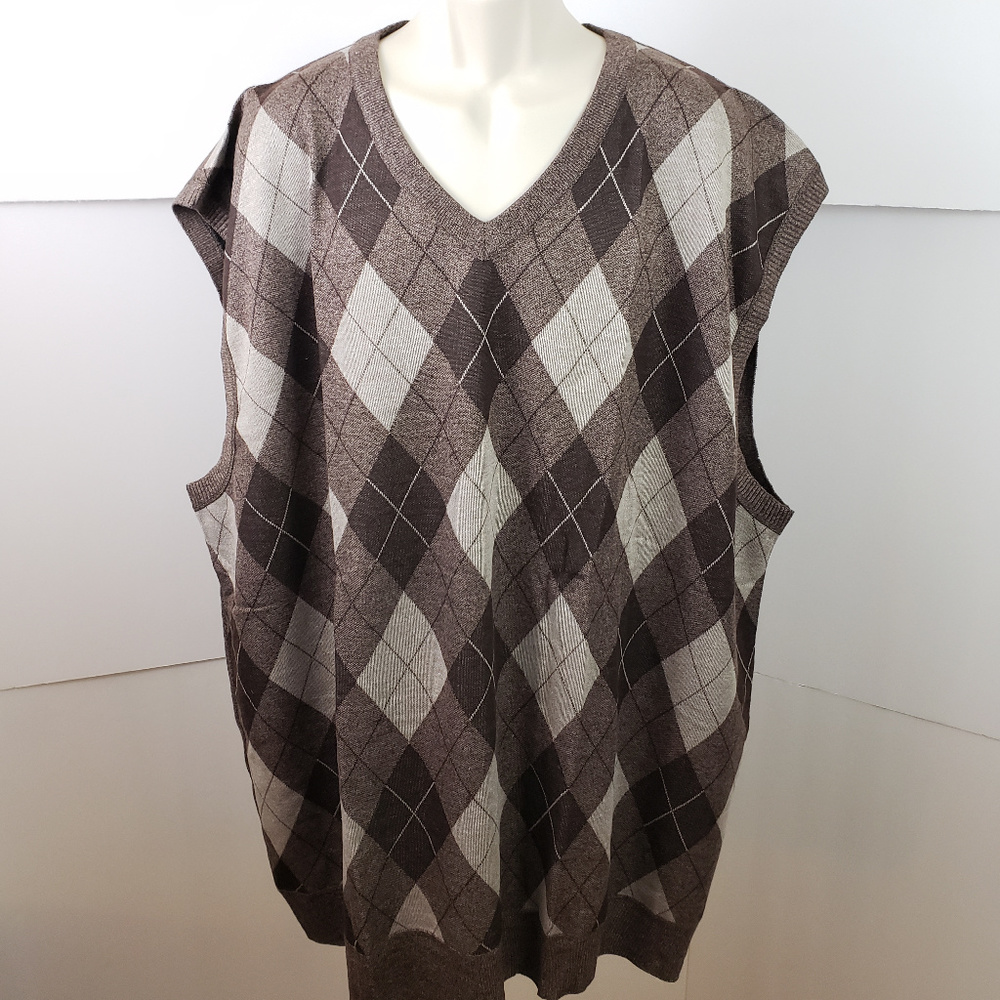 4X Mens V Neck Brown Argyle Sweater Vest 4XL XXXXL - Picture 2 of 5
